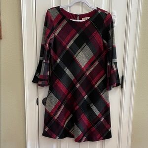 Eliza J Plaid Dress with Flutter Sleeves